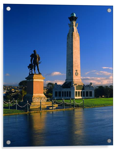 Plymouth Naval Memorial & Drake Statue Acrylic by Darren Galpin