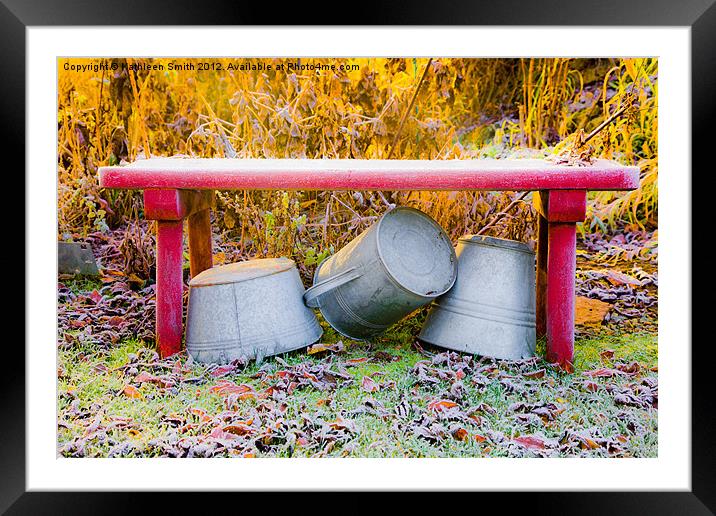 Zinc tubs under bench in autumn Framed Mounted Print by Kathleen Smith (kbhsphoto)
