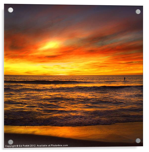 Burning Ocean Sunset Acrylic by Ed Pettitt