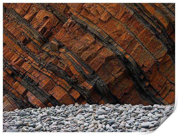 Orange Cliff Face & Grey Pebbles Print by Dave Bell