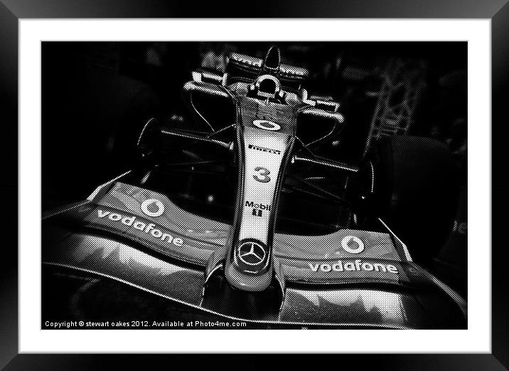 F1 race car b&w for boys only Framed Mounted Print by stewart oakes