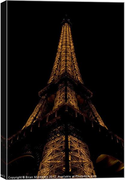 Eiffel Tower at night Canvas Print by Brian Middleton