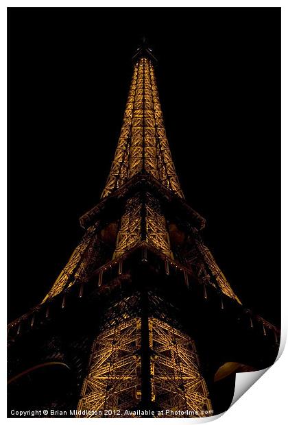 Eiffel Tower at night Print by Brian Middleton