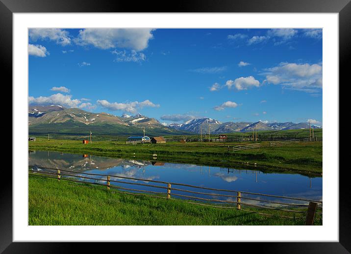 Montana ranch with Rockies Framed Mounted Print by Claudio Del Luongo