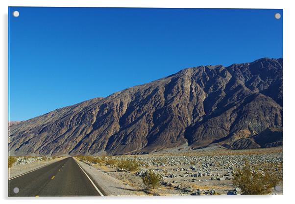 Highway and mountains, Death Valley Acrylic by Claudio Del Luongo