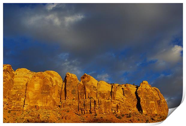 Rock wall in the evening sun Print by Claudio Del Luongo