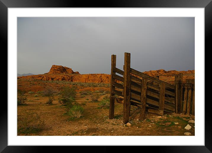 Old corral and red rocks Framed Mounted Print by Claudio Del Luongo