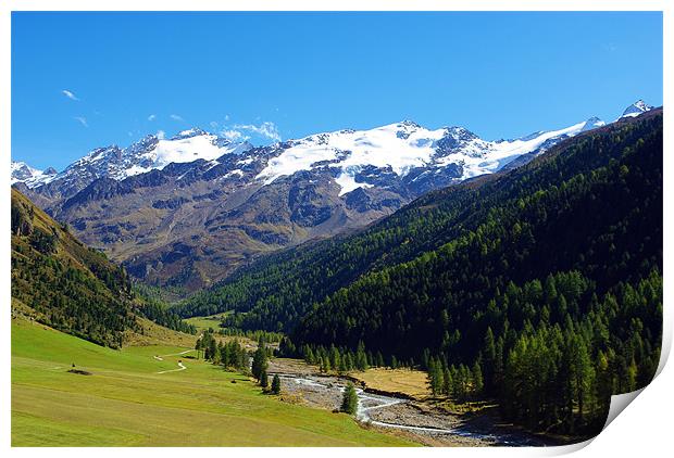 Alpine valley with high Weisskugel near Melag, Ita Print by Claudio Del Luongo