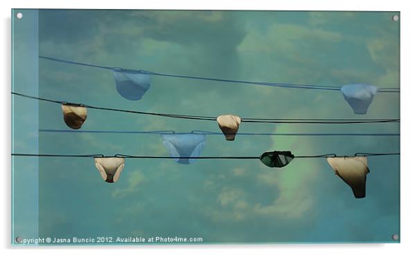 Underwear on a washing line Acrylic by Jasna Buncic