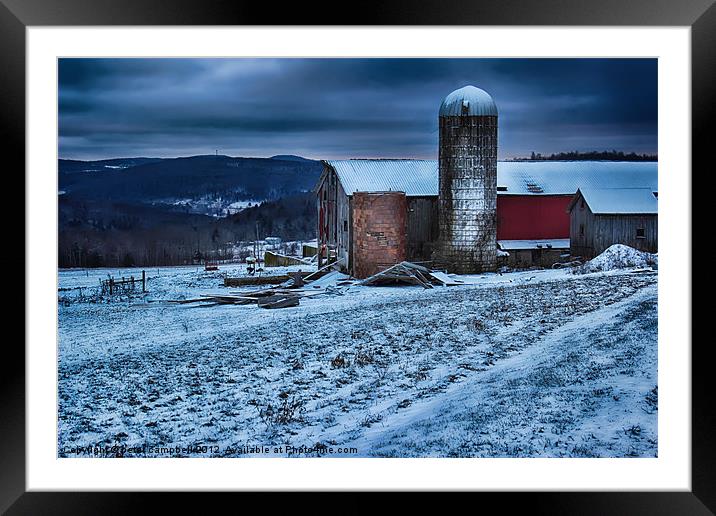 Old Barn On Snow Covered Hill Framed Mounted Print by peter campbell