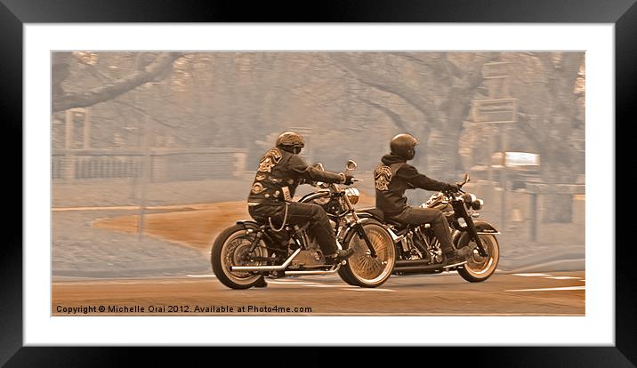 Vintage Bikers Framed Mounted Print by Michelle Orai
