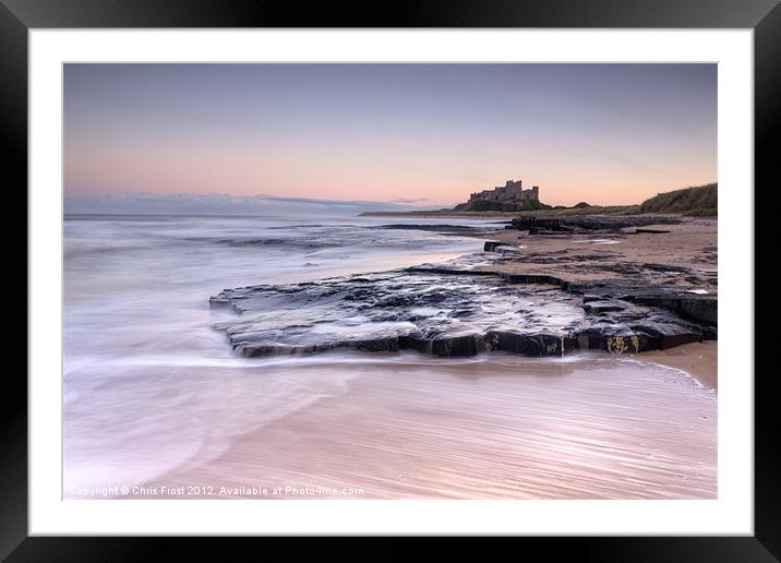 Bamburgh Castle Sunset Framed Mounted Print by Chris Frost