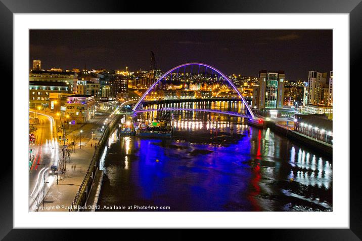 Newcastle Millennium Bridge by Night Framed Mounted Print by Paul Black