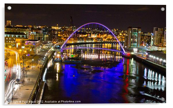 Newcastle Millennium Bridge by Night Acrylic by Paul Black