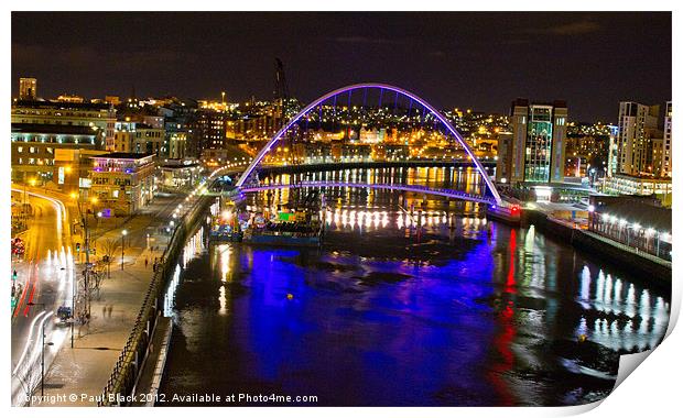 Newcastle Millennium Bridge by Night Print by Paul Black