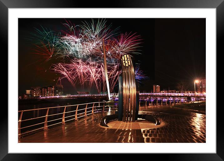 New Year Fireworks, Swansea. Framed Mounted Print by Becky Dix