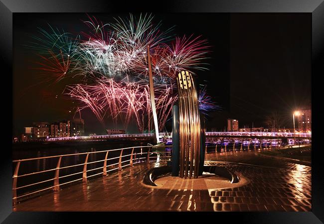 New Year Fireworks, Swansea. Framed Print by Becky Dix