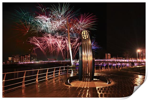 New Year Fireworks, Swansea. Print by Becky Dix