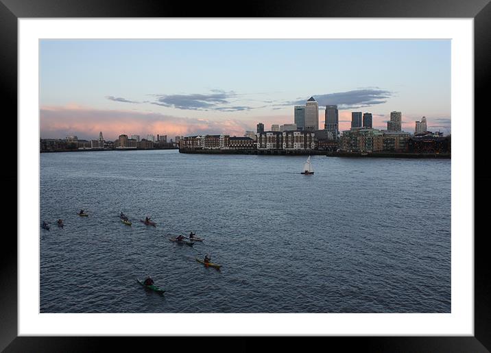 Boats at Canary Wharf Framed Mounted Print by Coralie Young