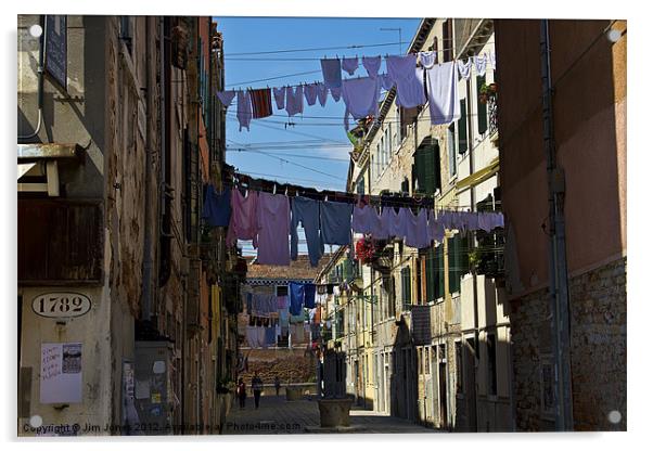 Venetian street on washing day Acrylic by Jim Jones