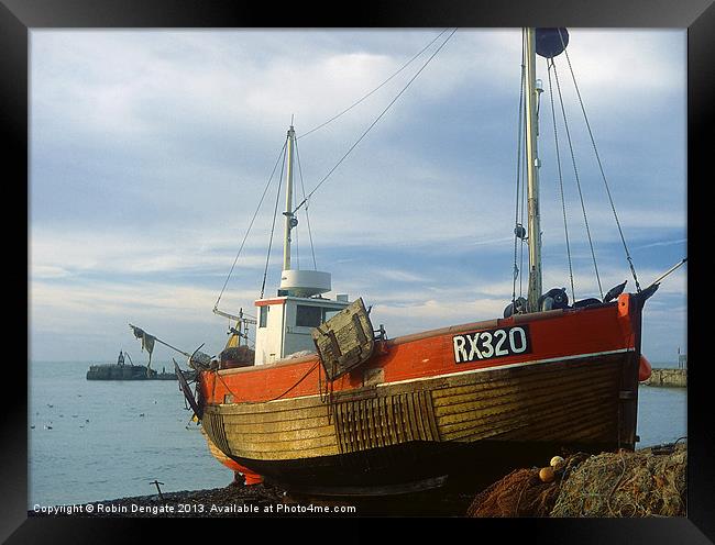 Fishing boat, Hastings, Sussex. Framed Print by Robin Dengate