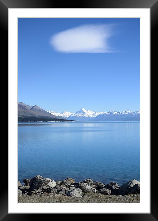 View on Mount Cook from Pukaki lake Framed Mounted Print by Michelle PREVOT