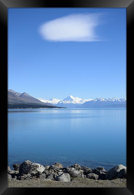 View on Mount Cook from Pukaki lake Framed Print by Michelle PREVOT