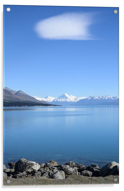 View on Mount Cook from Pukaki lake Acrylic by Michelle PREVOT