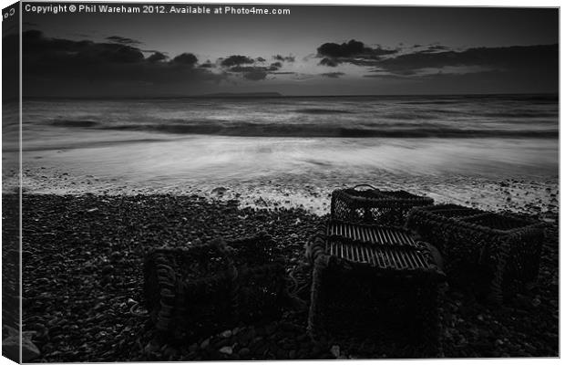 Black and White Crab Pots Canvas Print by Phil Wareham