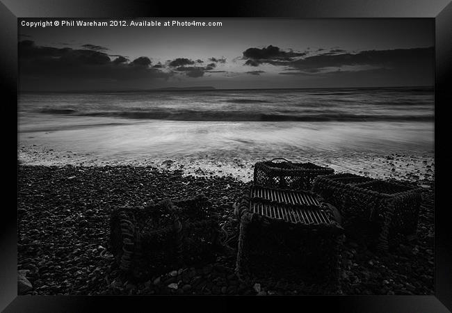 Black and White Crab Pots Framed Print by Phil Wareham