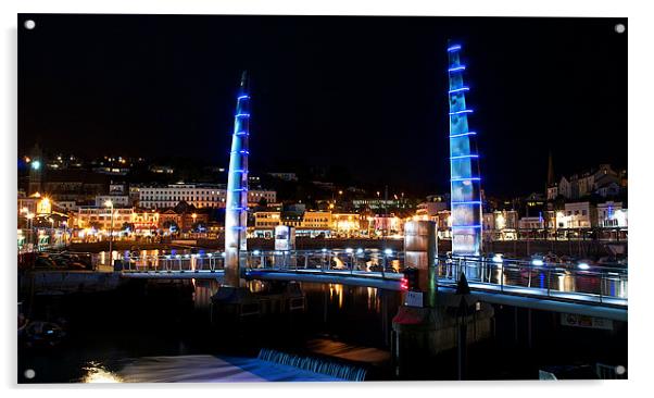 Torquay harbour At Night 1 Acrylic by Paul Mirfin