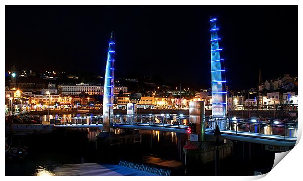 Torquay harbour At Night 1 Print by Paul Mirfin