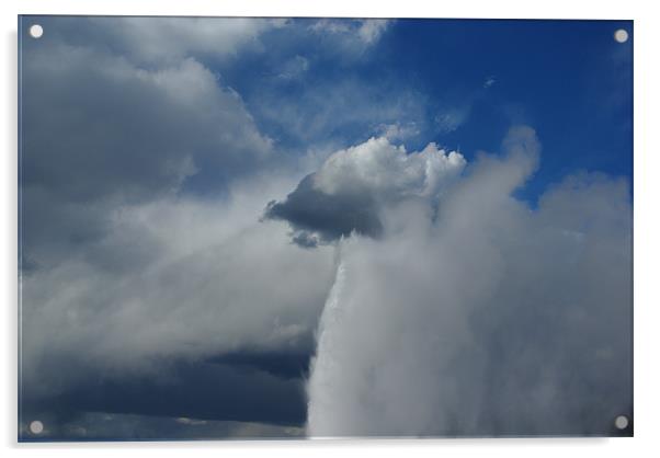 Old Faithful merging with clouds, Yellowstone Acrylic by Claudio Del Luongo