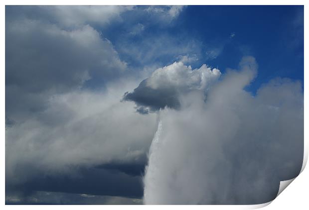 Old Faithful merging with clouds, Yellowstone Print by Claudio Del Luongo