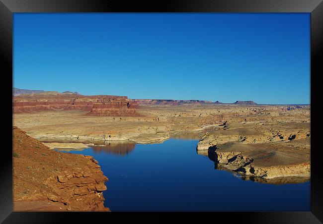 View of Colorado River from Hite overlook, Utah Framed Print by Claudio Del Luongo
