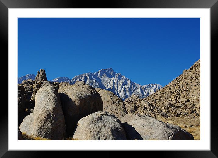 Rocks and highest Sierra Nevada peaks, California Framed Mounted Print by Claudio Del Luongo
