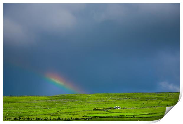 Green hill and rainbow Print by Kathleen Smith (kbhsphoto)