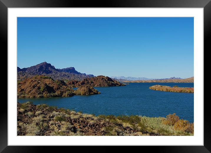 Lake Havasu and mountains, Arizona Framed Mounted Print by Claudio Del Luongo