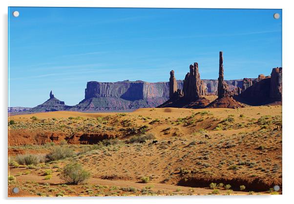 Horses, sand and rock towers, Monument Valley Acrylic by Claudio Del Luongo