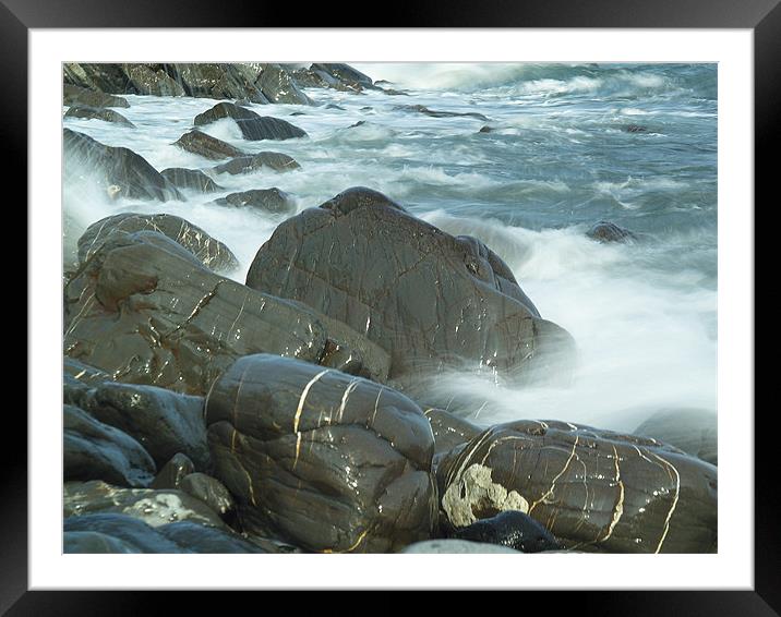 Wild Sea and Wet Rocks Framed Mounted Print by Dave Bell