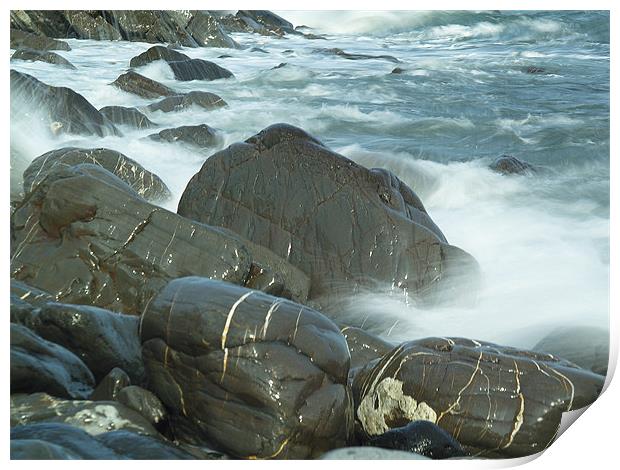 Wild Sea and Wet Rocks Print by Dave Bell