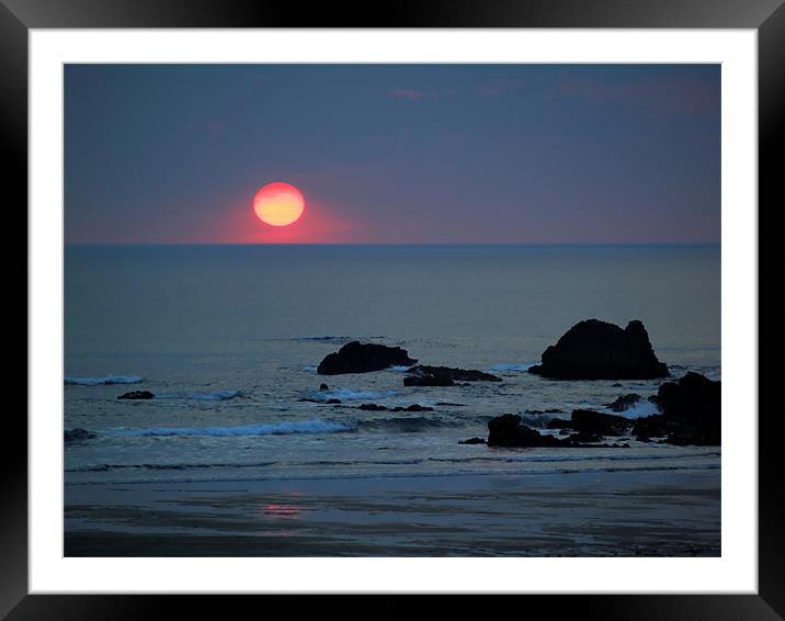 Pink Sun on Blue Beach Framed Mounted Print by Dave Bell