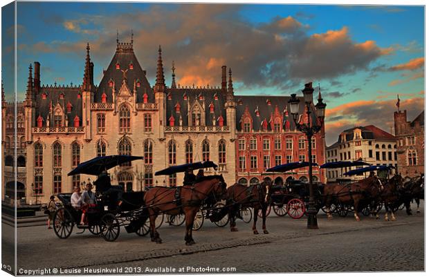 Markt Square at dusk, Bruges Canvas Print by Louise Heusinkveld