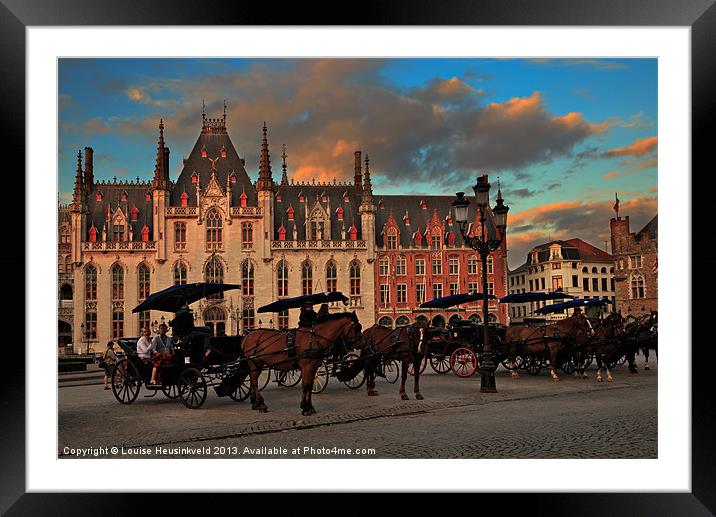 Markt Square at dusk, Bruges Framed Mounted Print by Louise Heusinkveld
