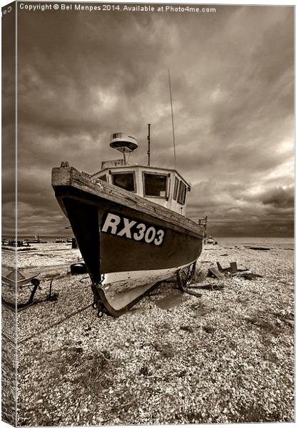 Dungeness Boat under Cloudy Skies Canvas Print by Bel Menpes