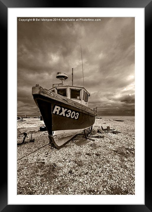 Dungeness Boat under Cloudy Skies Framed Mounted Print by Bel Menpes