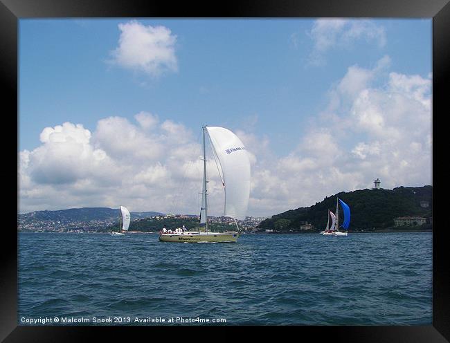 Yachts on the Bosphorus Framed Print by Malcolm Snook