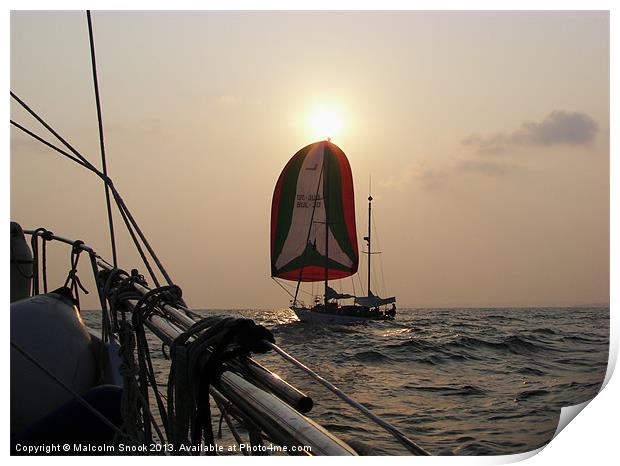 Yachts crossing at sea Print by Malcolm Snook