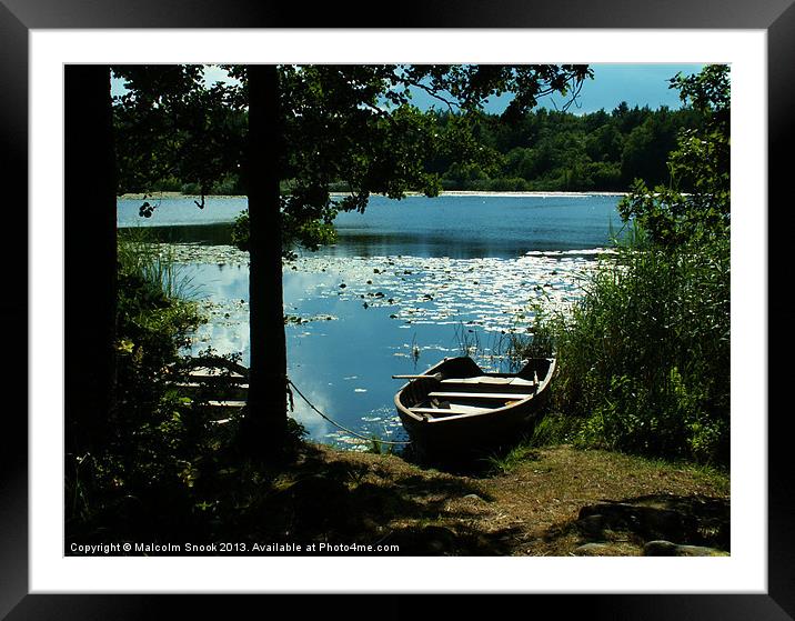 Swedish lake and rowing boats Framed Mounted Print by Malcolm Snook