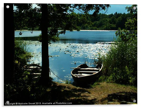 Swedish lake and rowing boats Acrylic by Malcolm Snook